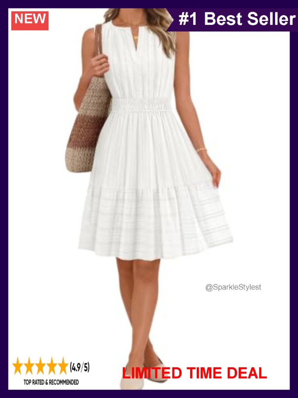 Sleeveless V-Neck Linen Mini Sundress with Pockets